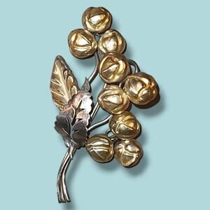 Vintage Flower‎ Bud Spray Brooch Pin Matte Gold & Silver Tone